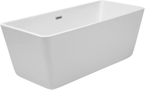White Double Ended Freestanding Square Bath 1615x720mm Chrome Overflow