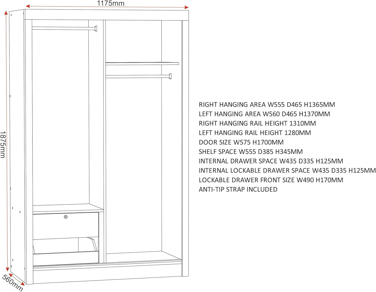 Modern Black Wood Sliding Wardrobe 2 Door Mirror Closet Storage Unit