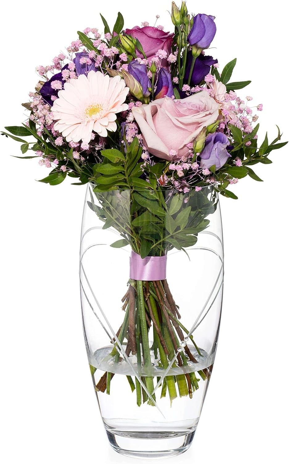 Crystal Heart Barrel Flower Vase Hand Cut Glass 26cm Luxury Home Decor