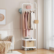 Metal Corner Coat Rack with Shelves | Space Saving Hallway Clothes Stand