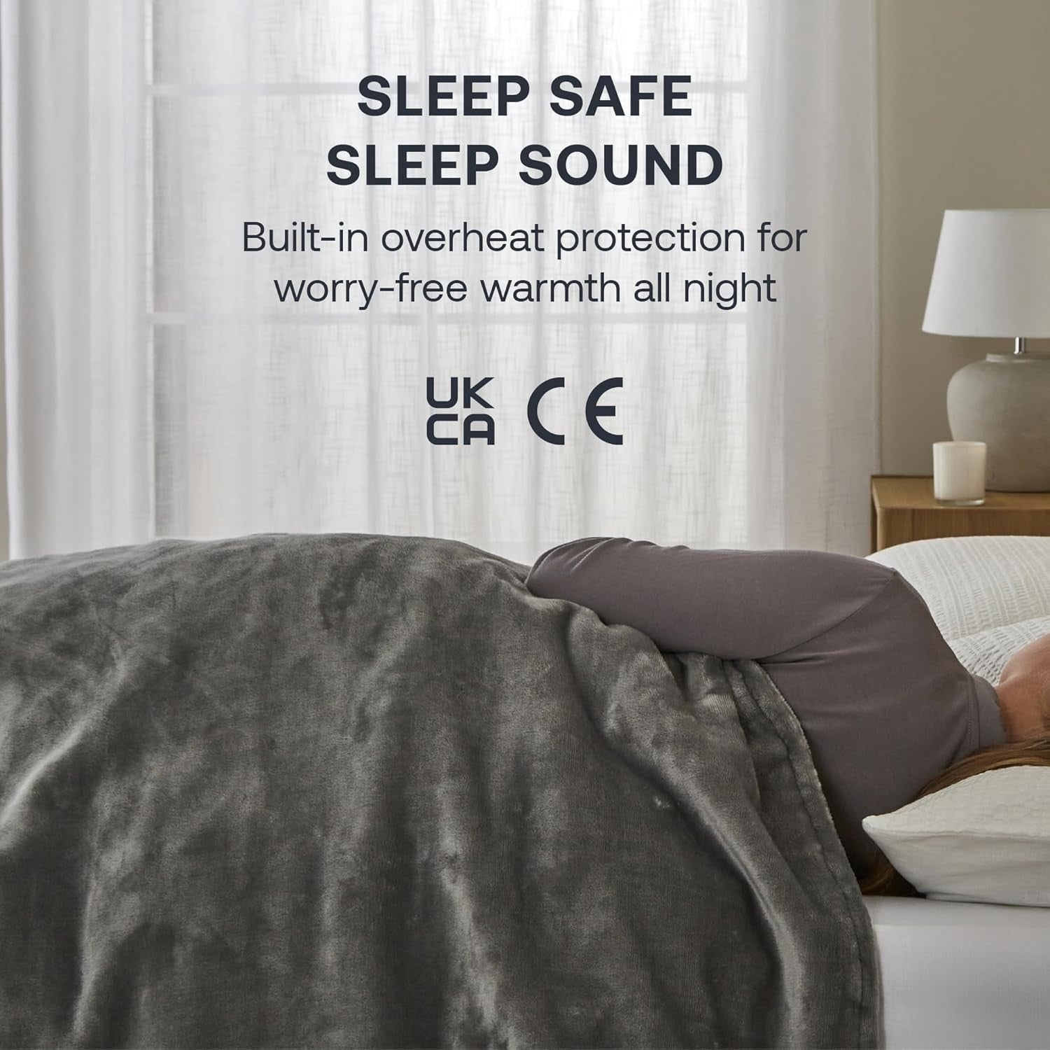 Electric Heated Throw Blanket Fast Heat 9 Settings Timer Washable Grey