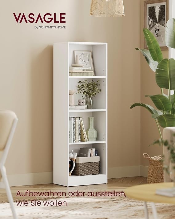 4-Tier White Bookcase Adjustable Shelves Tall Storage Unit Home Office Kids