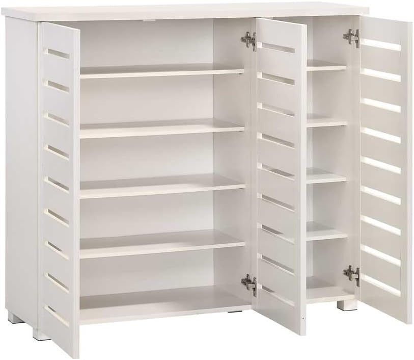 White Shoe Cabinet 3 Door 5 Tier Cupboard Storage Unit Modern 114cm Wide