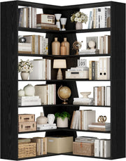 6 Tier White Corner Bookcase L-Shaped Tall Storage Shelf Modern 90x90x190 Black