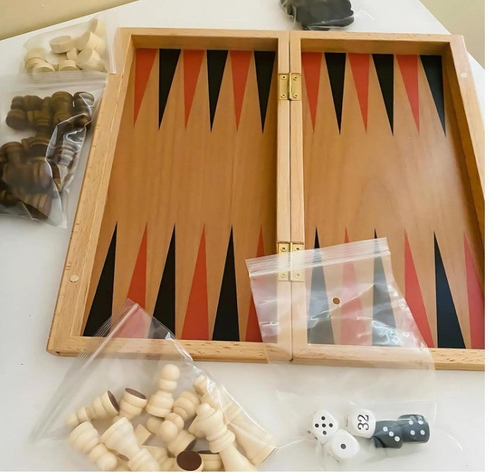 Wooden Chess & Backgammon Set | Folding Board with Pieces | Classic 2-in-1 Game
