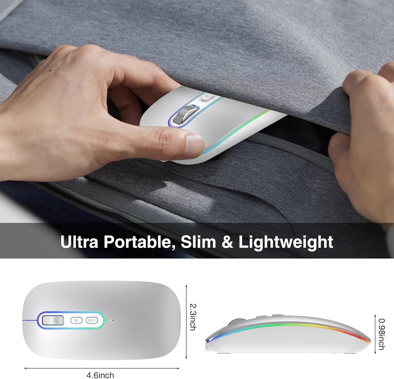 Silent Rechargeable Wireless Mouse Bluetooth 2.4G Slim Ergonomic 1600DPI