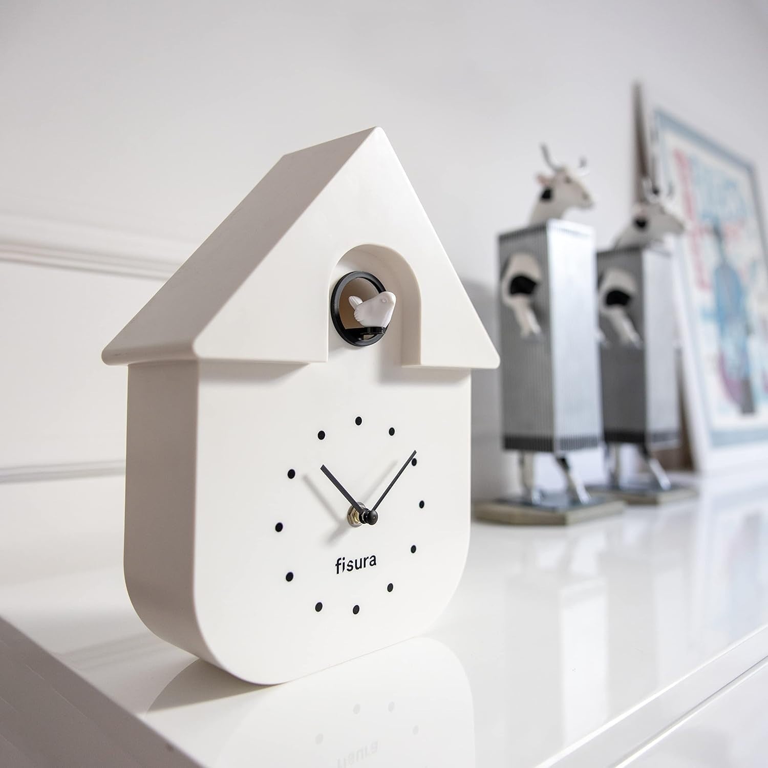 Modern White Cuckoo Wall Clock Silent Pendulum Battery Operated Decor Gift