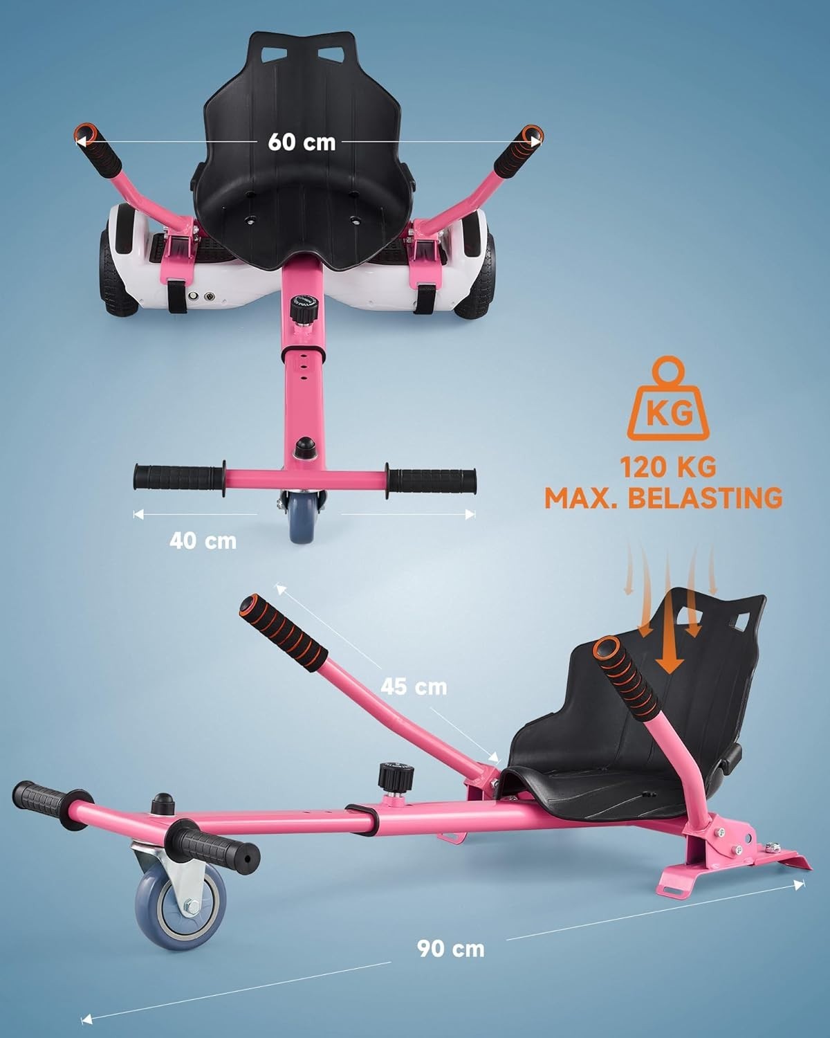 Hoverkart Attachment Seat for 6.5 8 10 Inch Hoverboard Adjustable Pink
