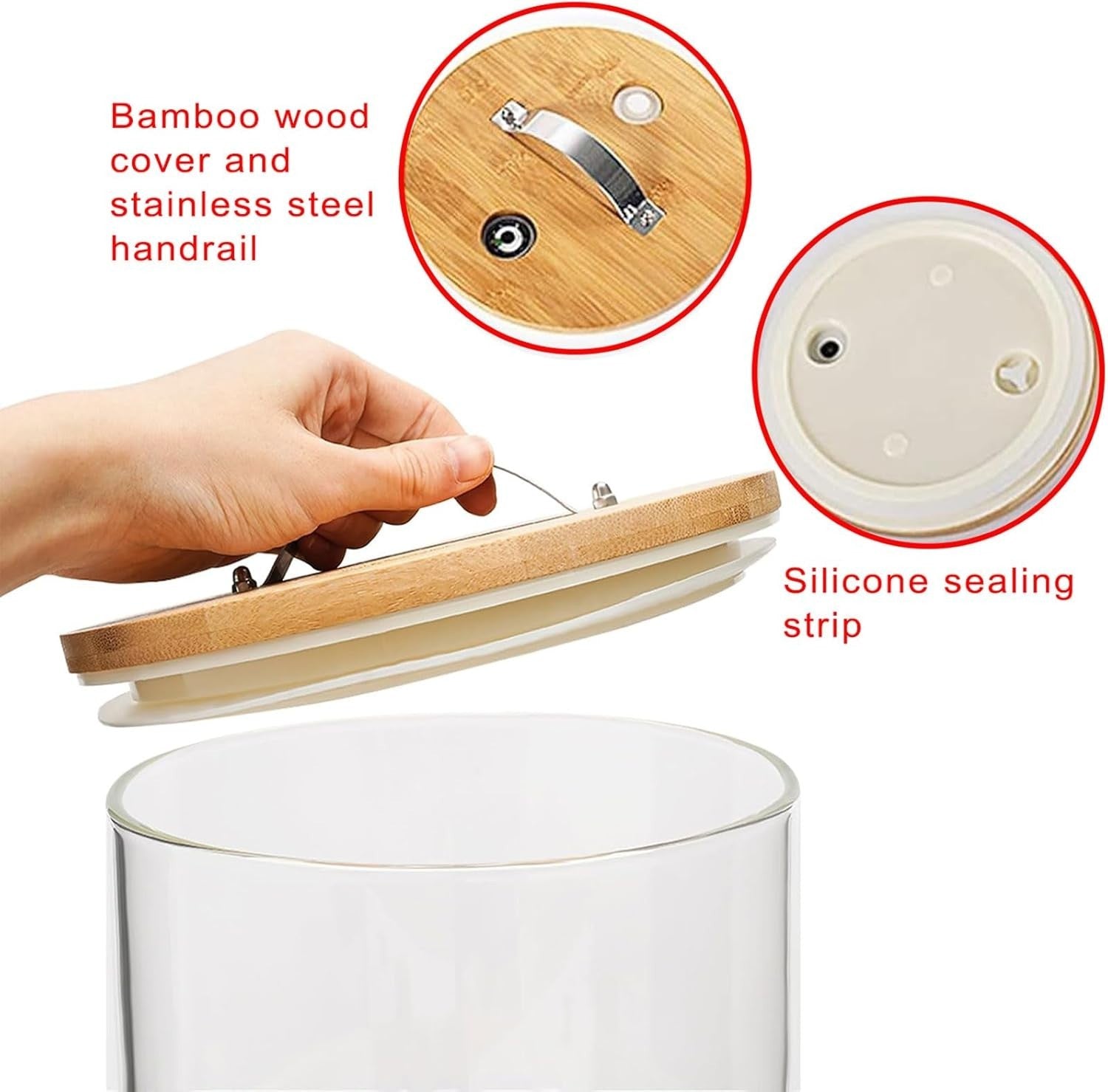 5L Glass Rice Dispenser Airtight Bamboo Stand w Cup