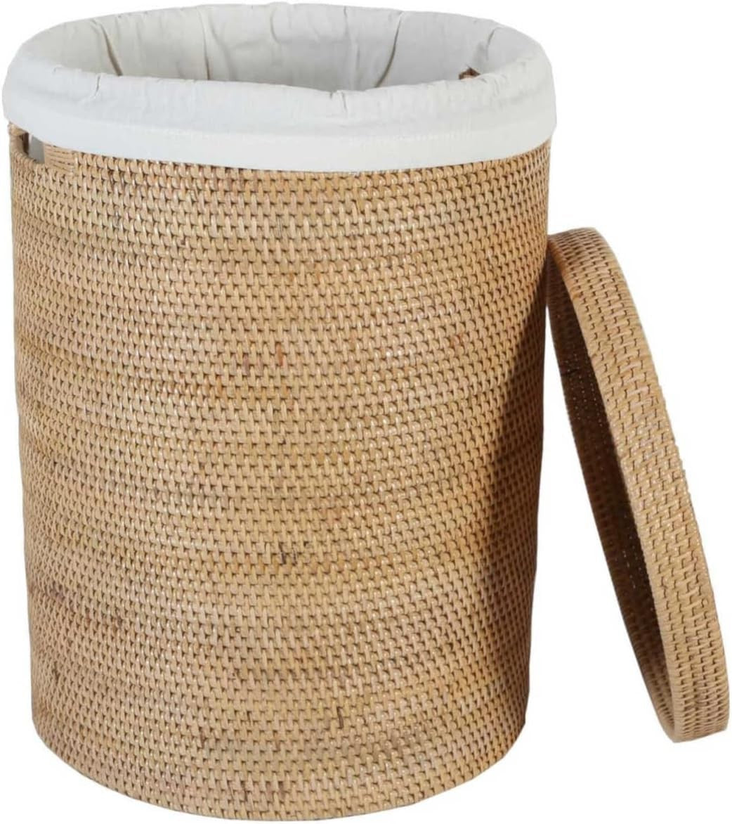 XL Natural Rattan Laundry Basket with Lid Rustic Braided Round Hamper 50cm