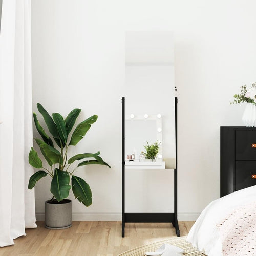 Lockable Standing Mirror Jewelry Cabinet Frameless Storage Armoire Black