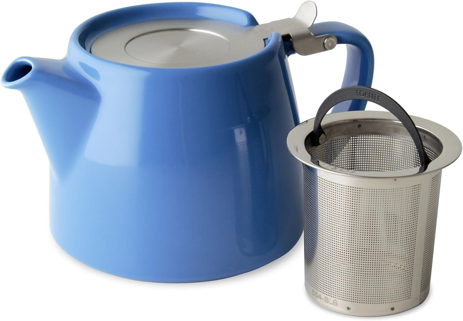 Ceramic Teapot with Infuser 18oz Blue Tea Pot Stainless Steel Lid