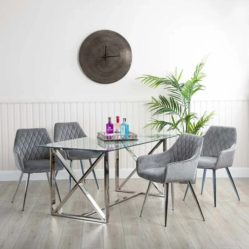 Glass Dining Table Modern Square Chrome Frame Minimalist Zen Style