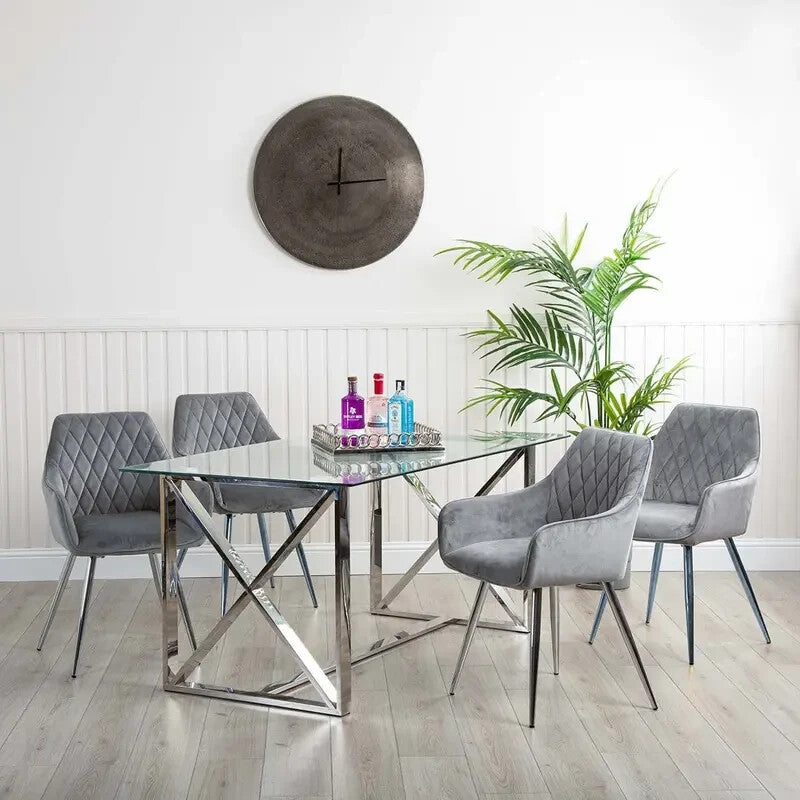 Glass Dining Table Modern Square Chrome Frame Minimalist Zen Style