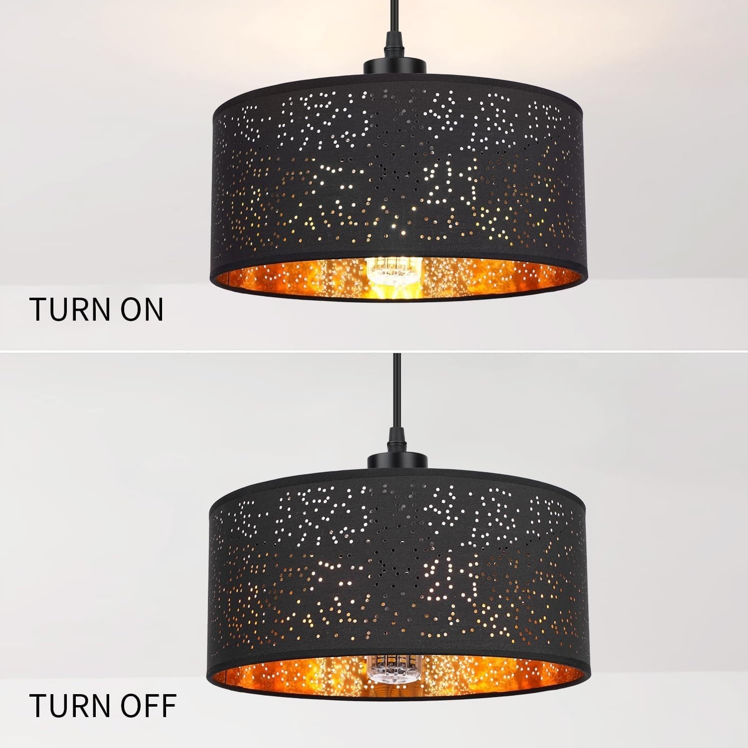 Modern Black Dot Cut Lampshade Gold Interior Ceiling Pendant Light
