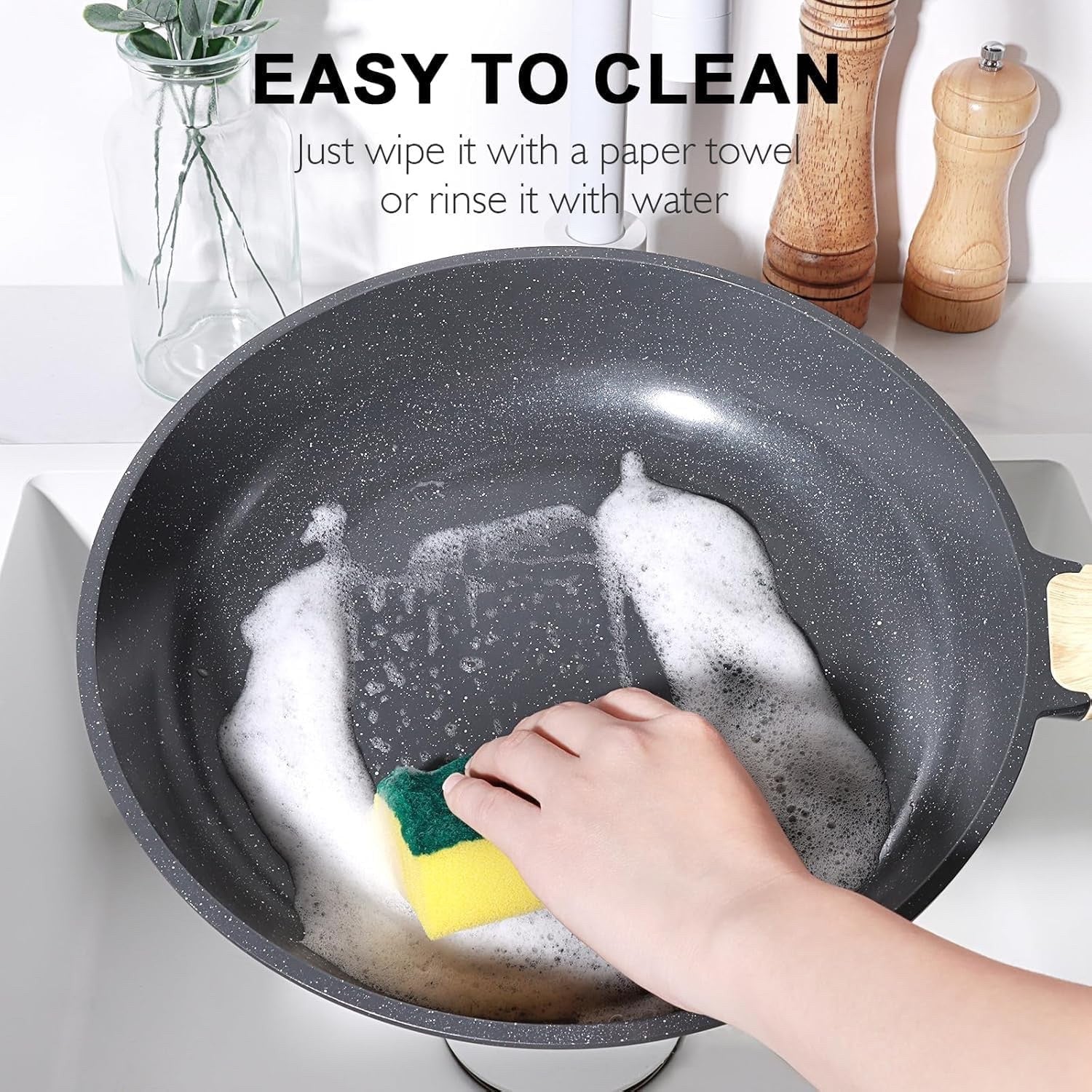 17pcs Grey Granite Non Stick Induction Safe Cookware Set Ceramic Pots Pans
