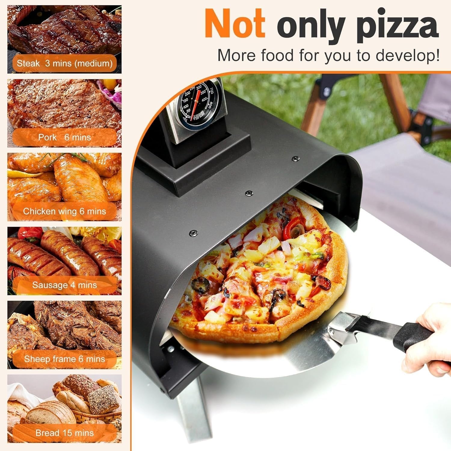12" Outdoor Wood Fired Pizza Oven | Portable Pellet BBQ Grill w/ Peel & Cover