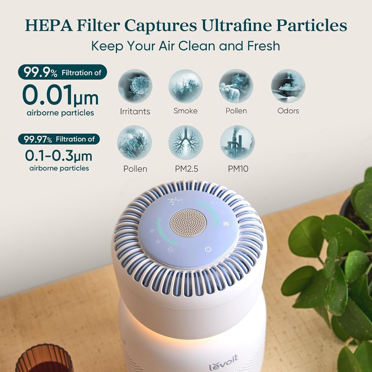 Smart Air Purifier HEPA WiFi White Noise Night Light Baby Bedroom