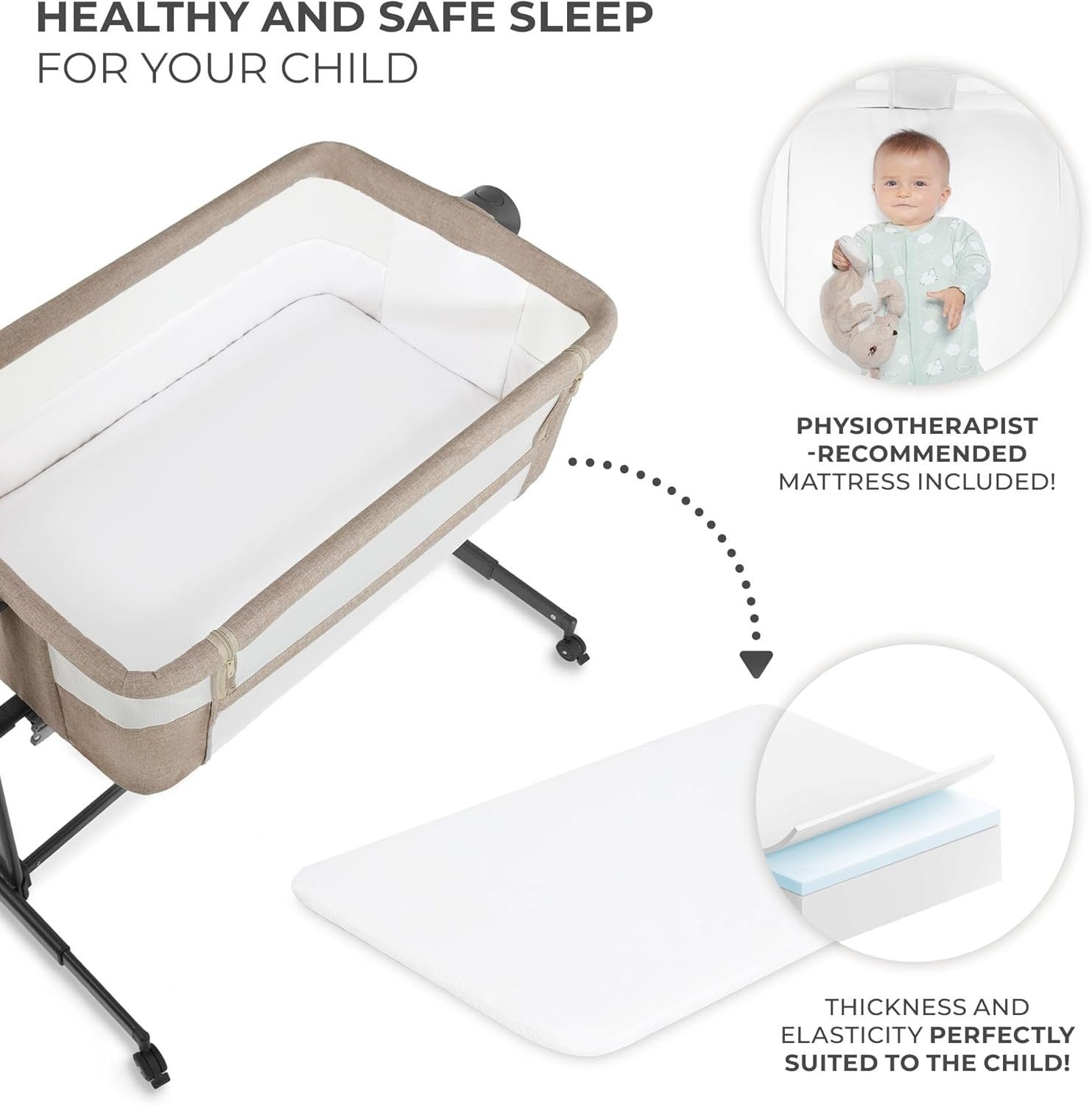 Bedside Baby Crib Co-Sleeper Cot Adjustable Height Travel Bassinet