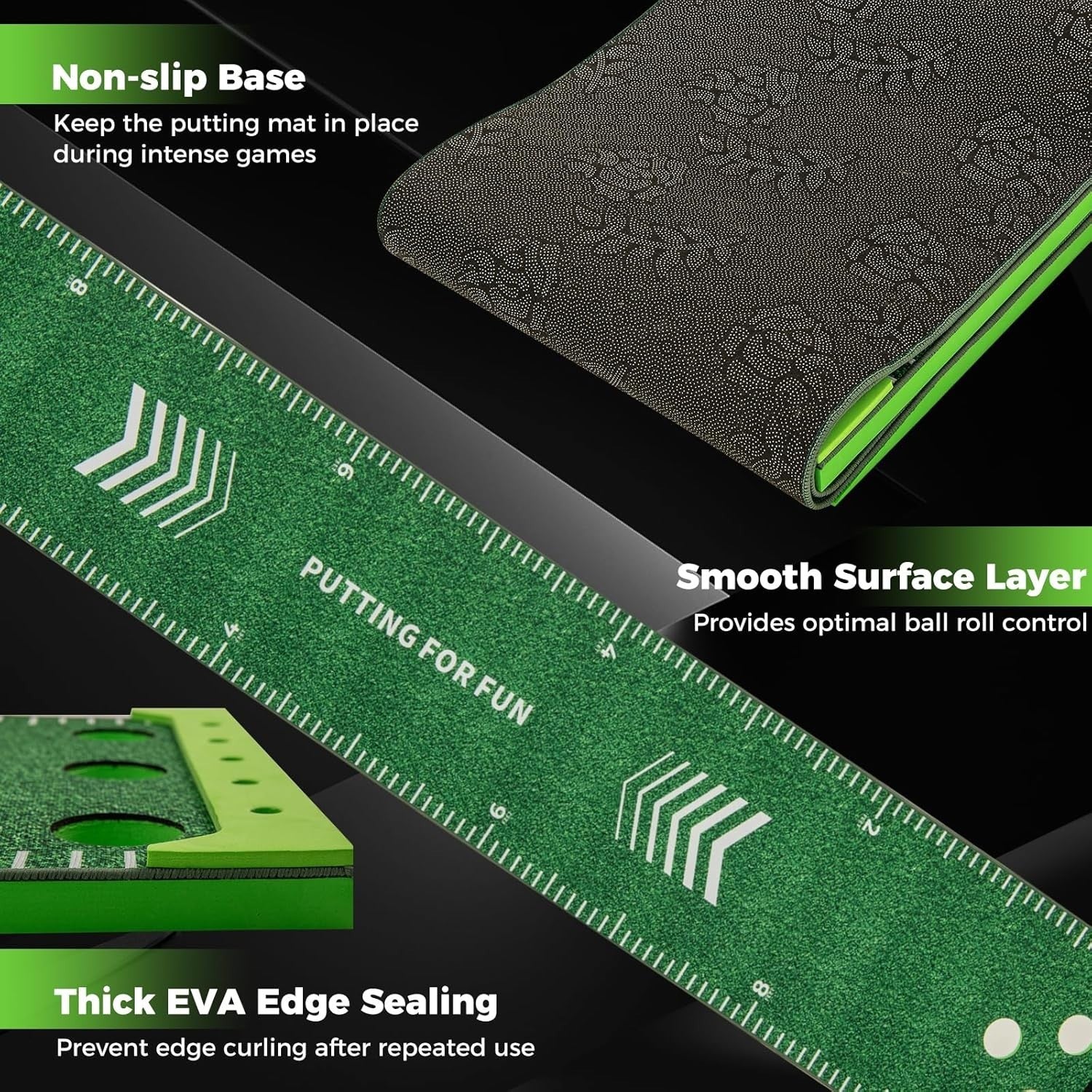 Golf Putting Green Mat 11FT Indoor Outdoor Practice Set Balls Putters Holes