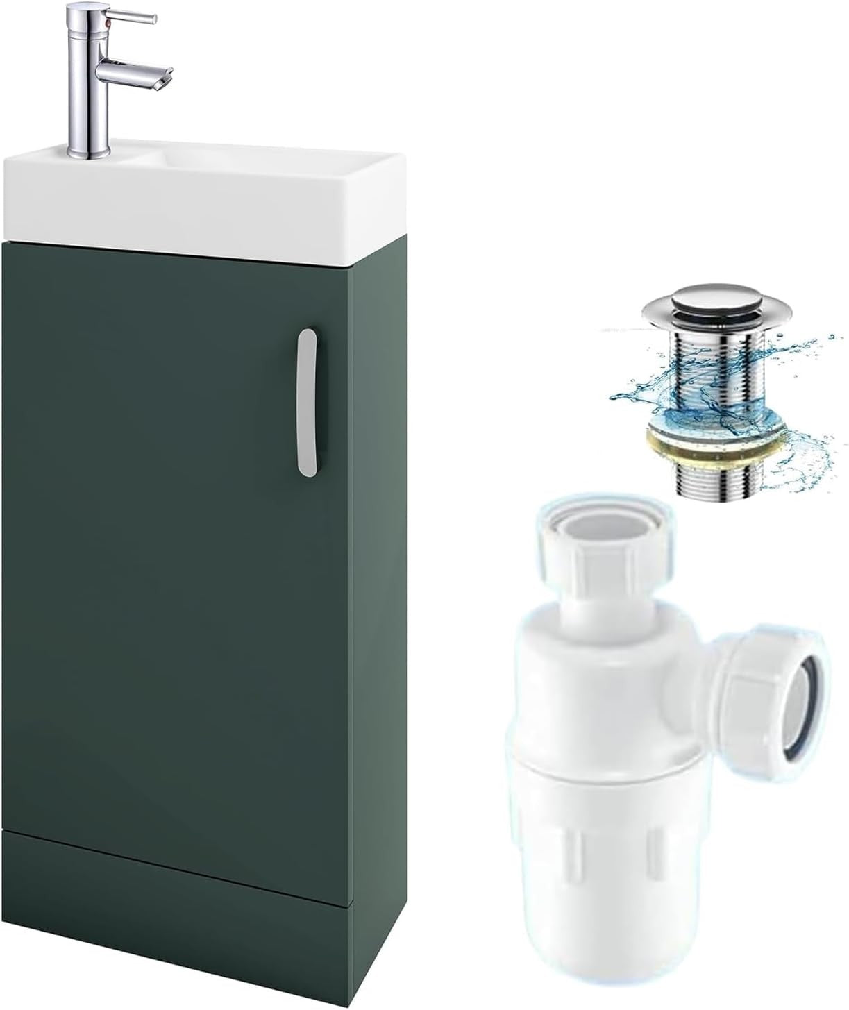 Green Cloakroom Vanity Unit with Basin, Trap & Waste – Compact Under Sink 40cm