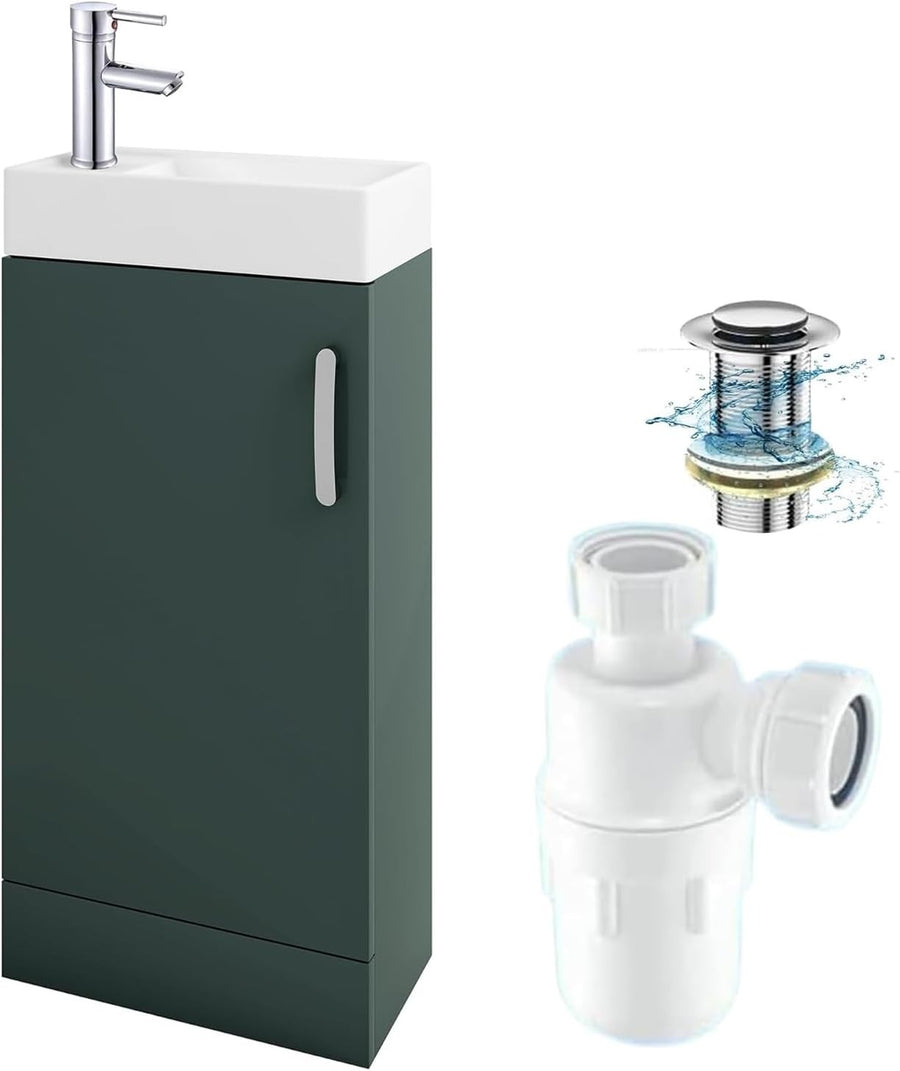 Green Cloakroom Vanity Unit with Basin, Trap & Waste – Compact Under Sink 40cm