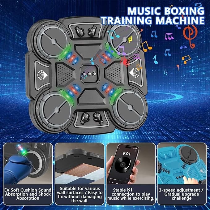 Music Boxing Machine Wall Mounted LED Punch Trainer Reaction Workout Game
