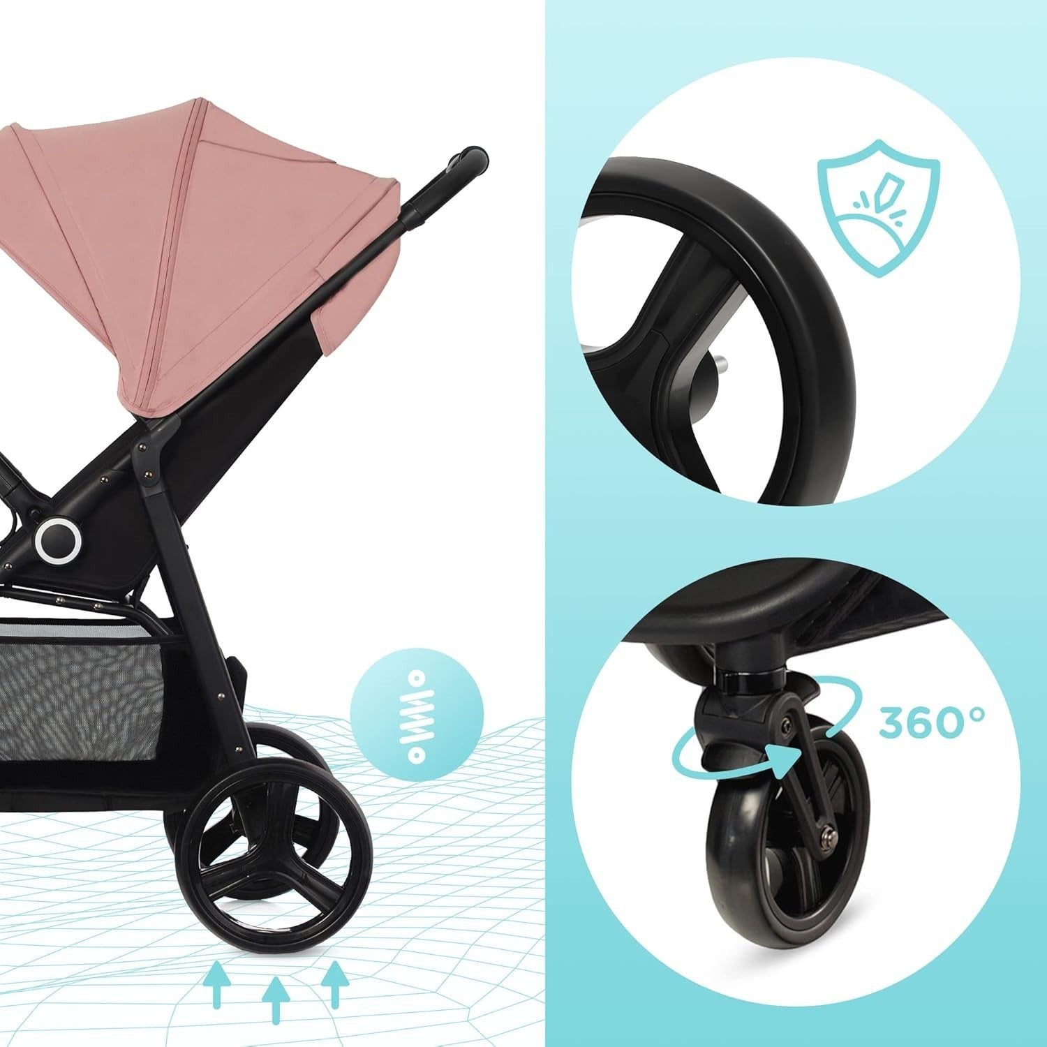 Baby Pushchair Stroller from Birth to 22kg One Hand Fold Lie Flat Pink