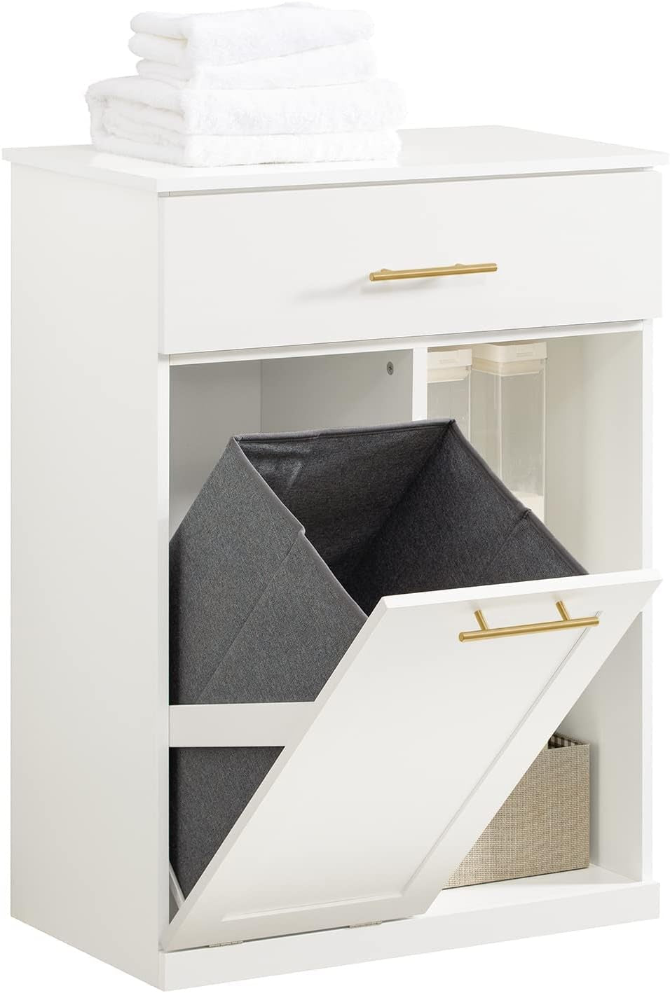 Bathroom Laundry Cabinet with Pull Out Basket Drawer Shelves White Storage