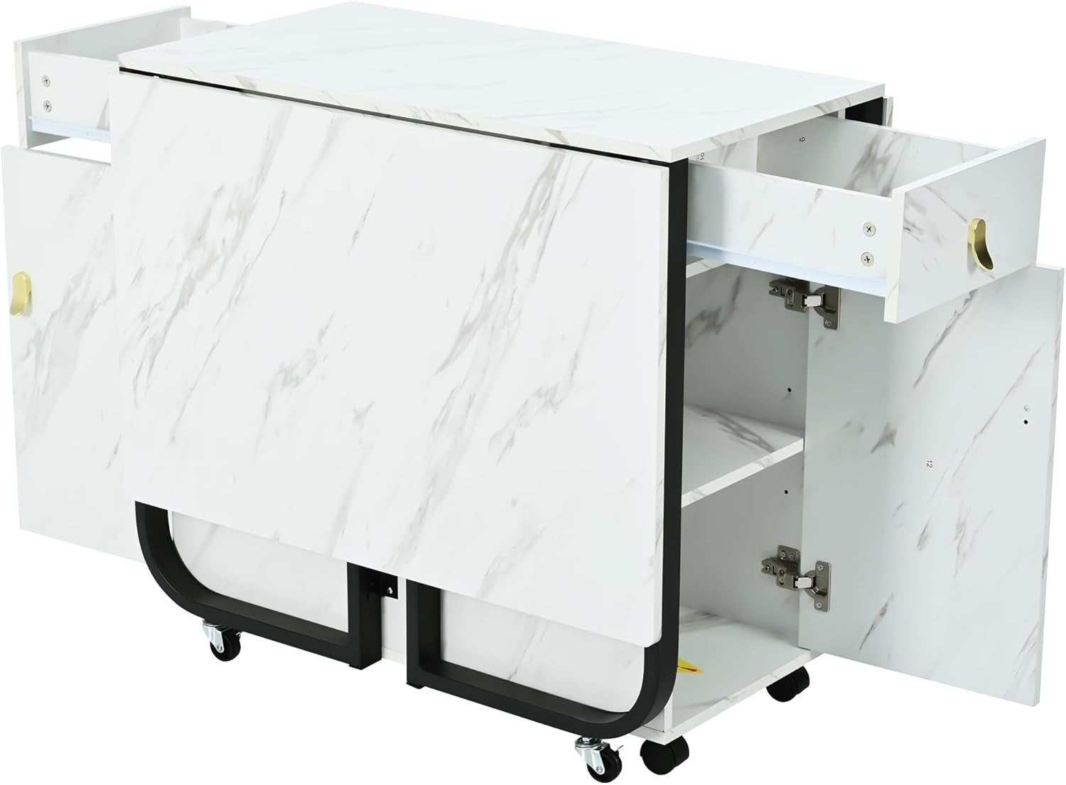 Folding Drop Leaf Dining Table with Storage Cupboard & Drawers Space Saving