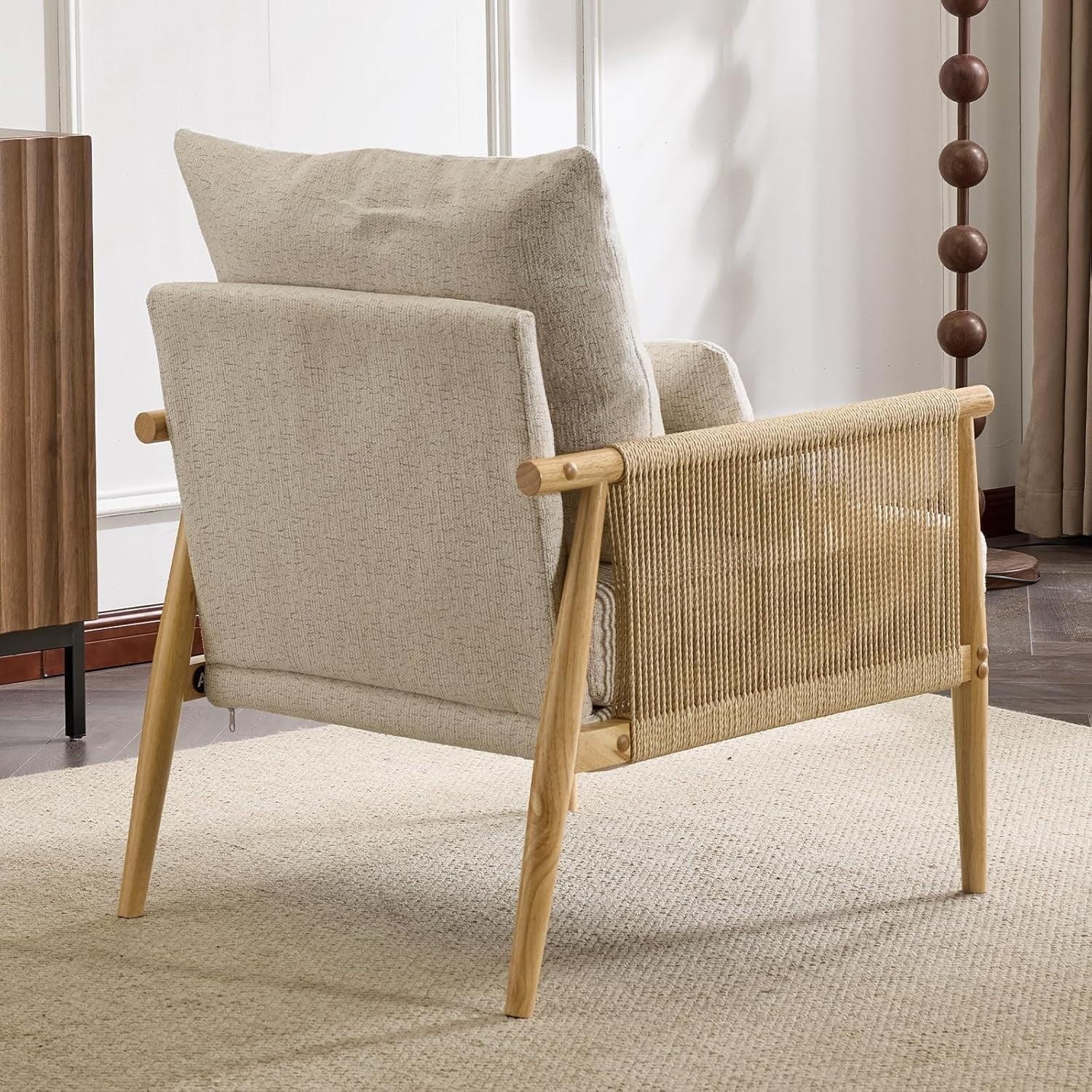 Comfy Rattan Accent Armchair Boucle Seat w/ Pillow Lounge Living Room