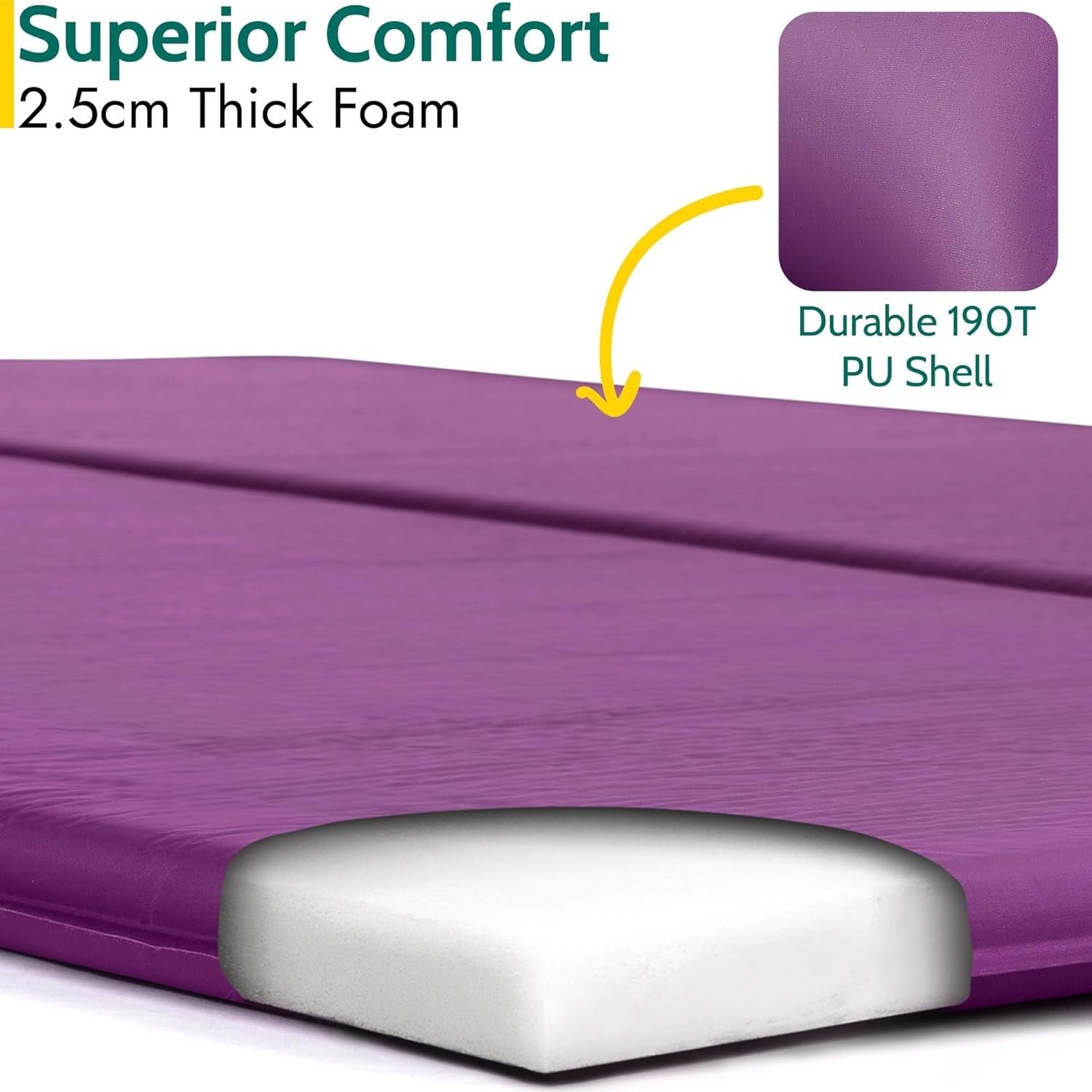 Self-Inflating Double Camping Mat Portable Inflatable Mattress Purple