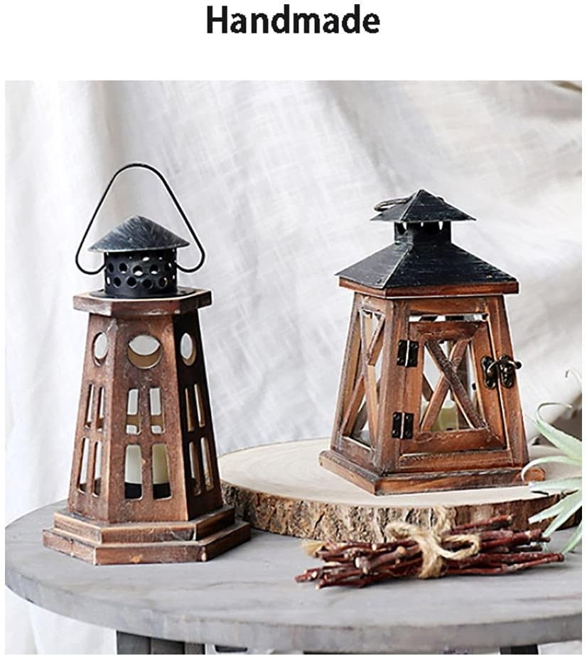 Handmade Retro Decorative Lantern Metal Candle Holder for Garden Porch Table