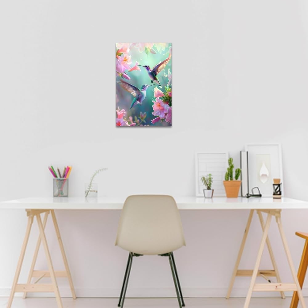 Hummingbird Canvas Wall Art 16x24 Framed Blue Birds Print