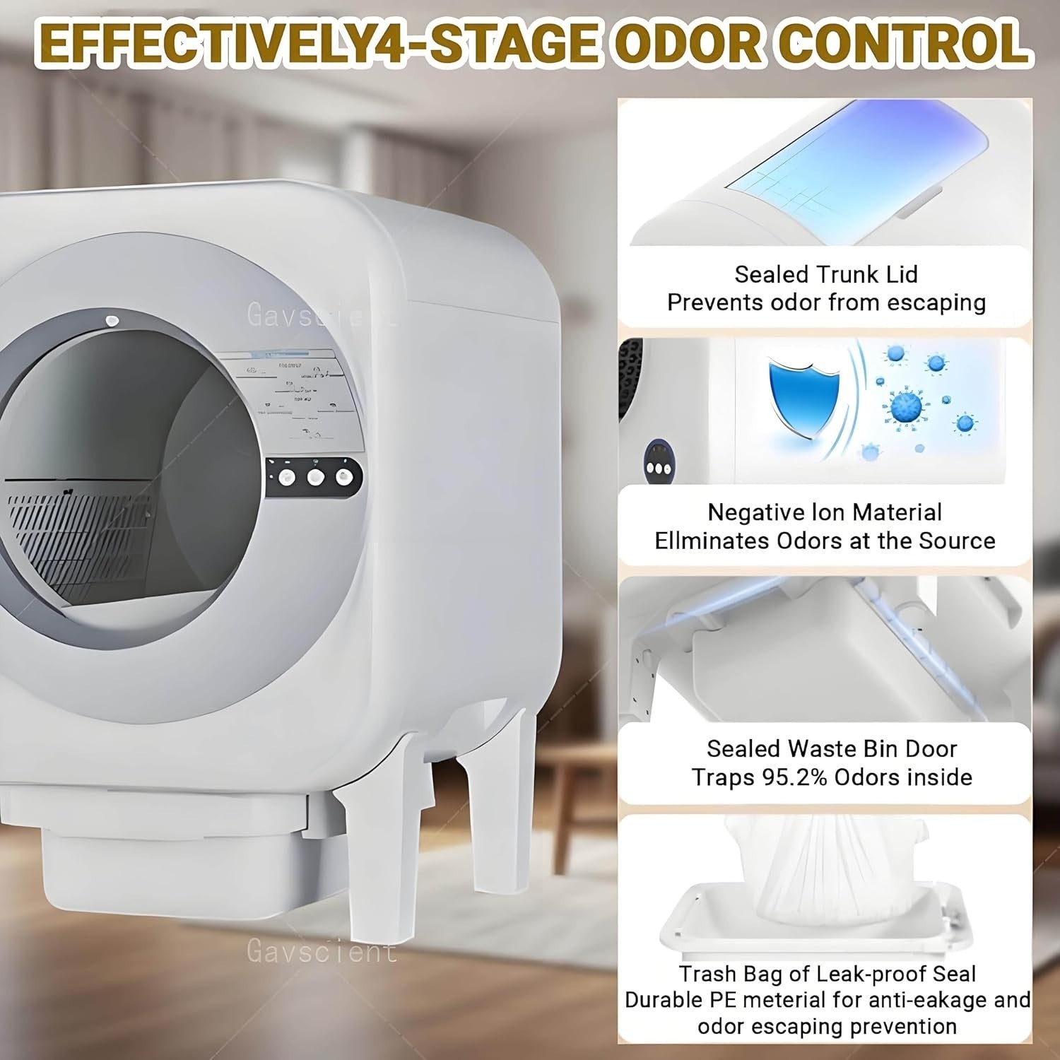 Smart Self Cleaning Cat Litter Box Camera APP Control 75L Multi Cat