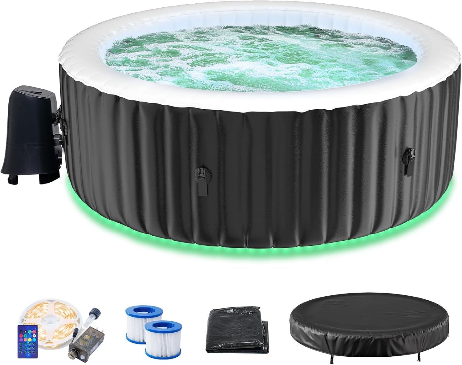 2–4 Person Inflatable Hot Tub LED Spa 120 Bubble Jets Heated Portable