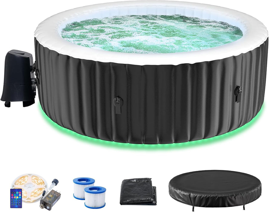 2–4 Person Inflatable Hot Tub LED Spa 120 Bubble Jets Heated Portable