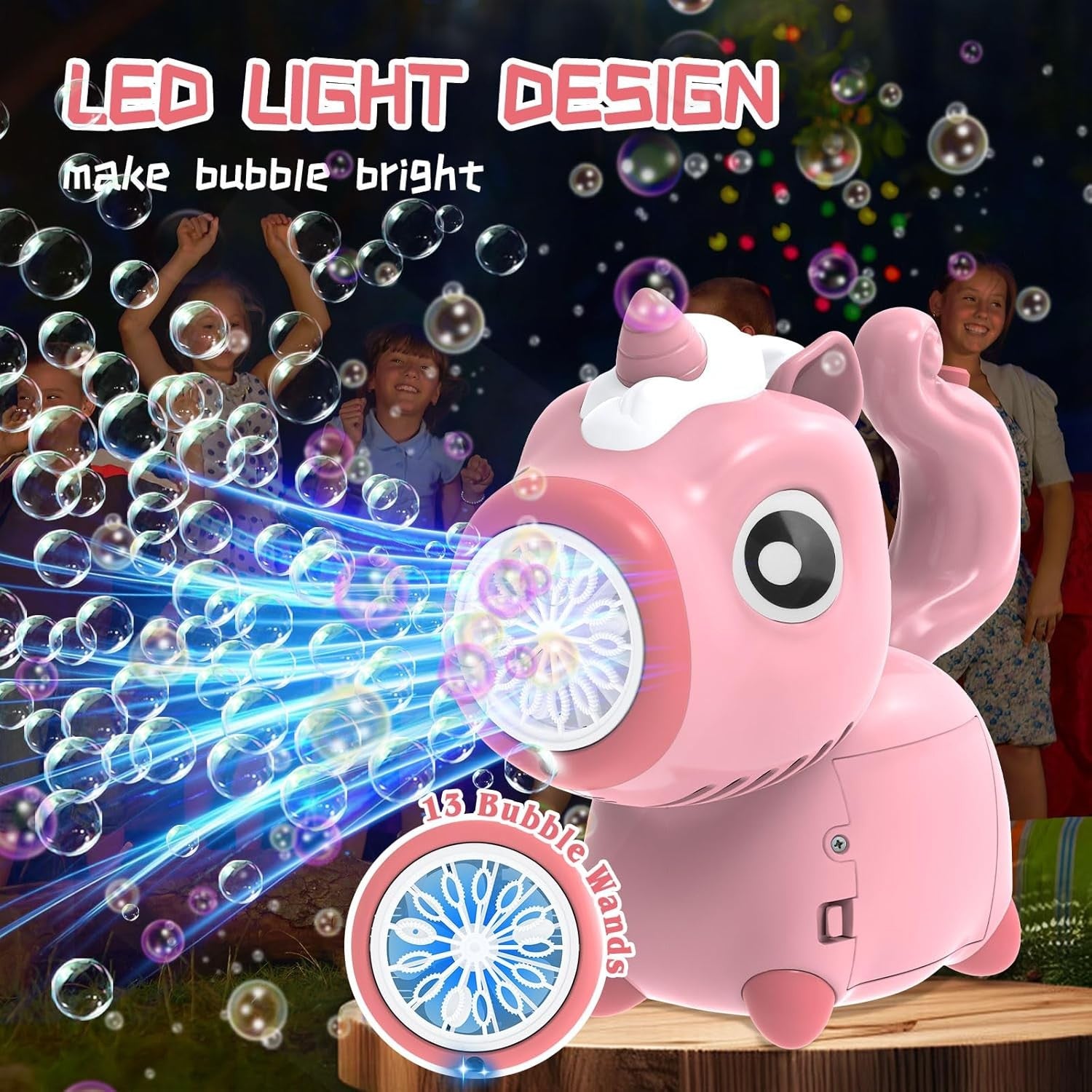 Unicorn Bubble Machine with Lights 10000 Bubbles Pink
