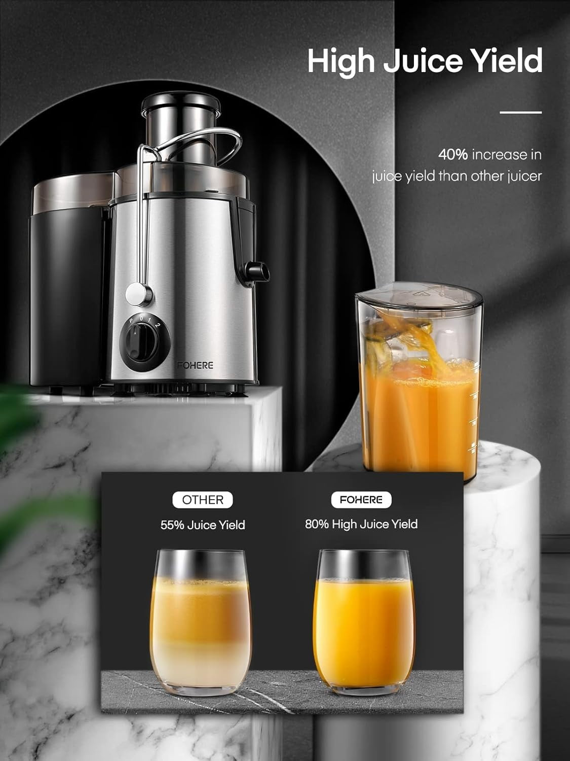 900W Centrifugal Juicer Silver 3 Speed Wide Chute Fast Whole Fruit