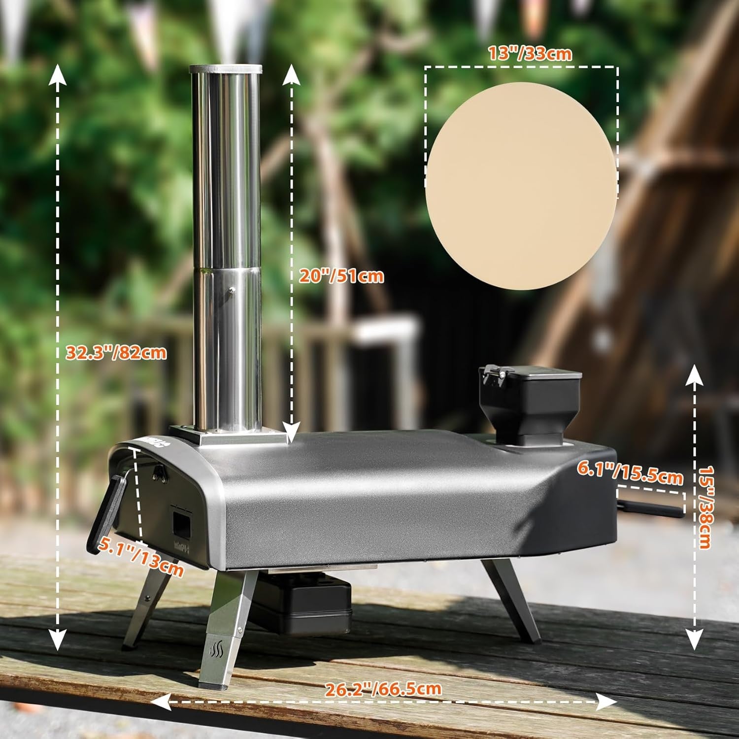Outdoor Pellet Pizza Oven 500°C Auto Rotating Stone | Stainless Steel BBQ Cooker