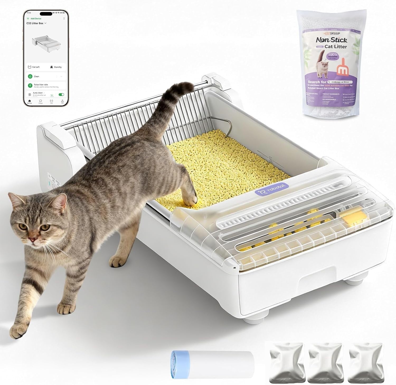 Self Cleaning Cat Litter Box Open Top App Control Anti Pinch Auto