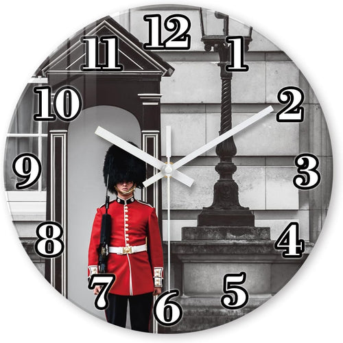 14" London Guard Wall Clock Silent Glass Modern Round UK Decor