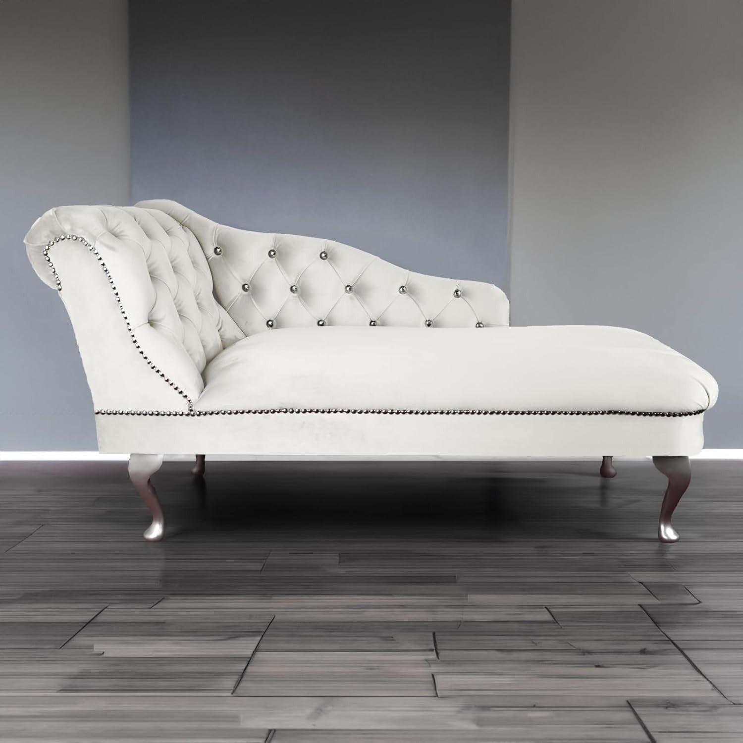 Tufted Cream Velvet Chaise Lounge Sofa Left Hand – Handmade, Compact & Elegant
