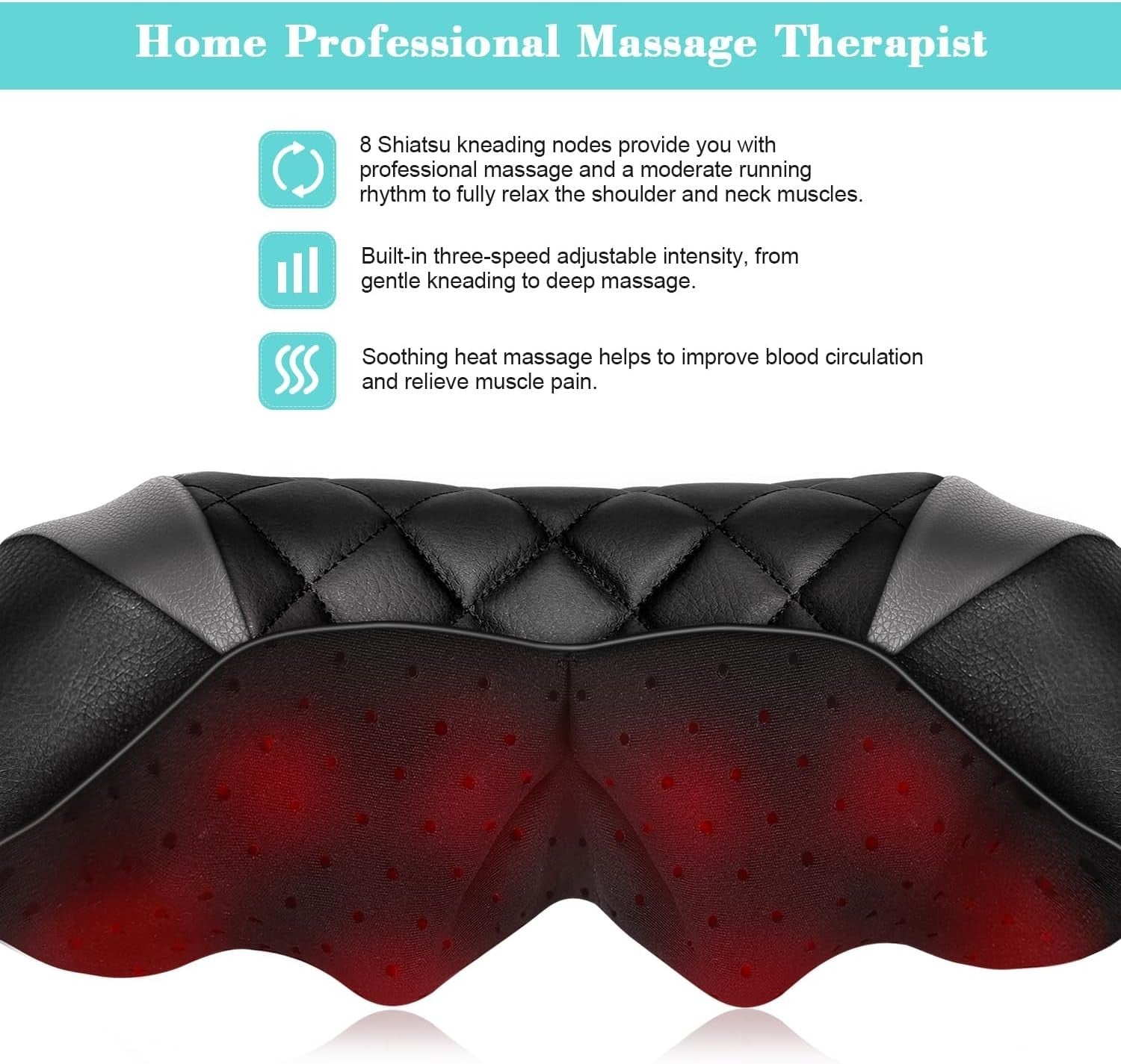 Heated Shiatsu Neck & Shoulder Massager Deep Tissue Kneading for Back Pain