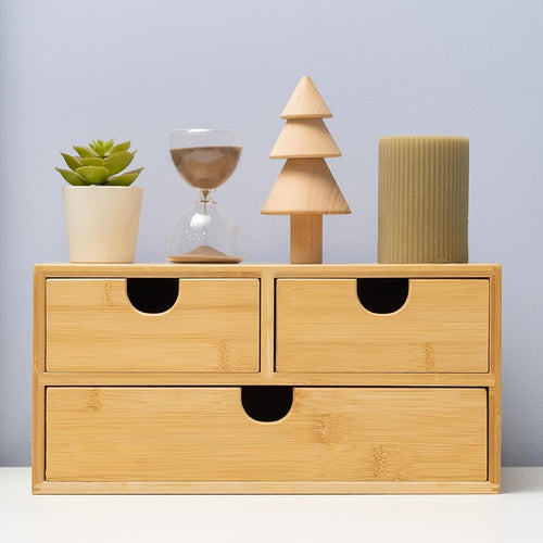 Desk Organizer 3 Drawers Bamboo Storage Box Desktop Storage Unit
