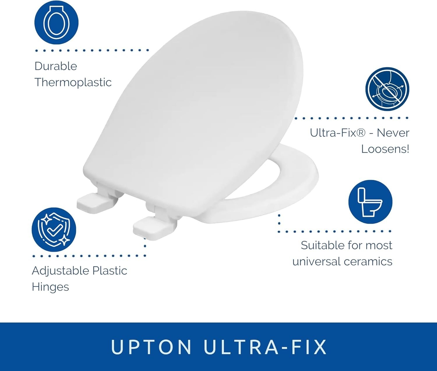 White Soft Close Toilet Seat | Ultra Fix, Adjustable Hinges, Easy Clean