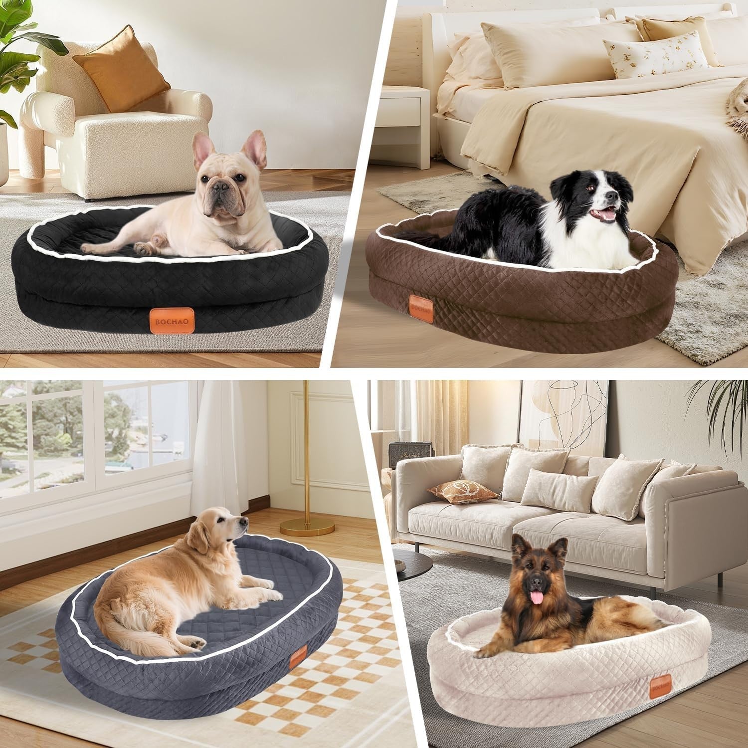 Orthopedic Memory Foam Dog Bed 90x70cm Washable Beige