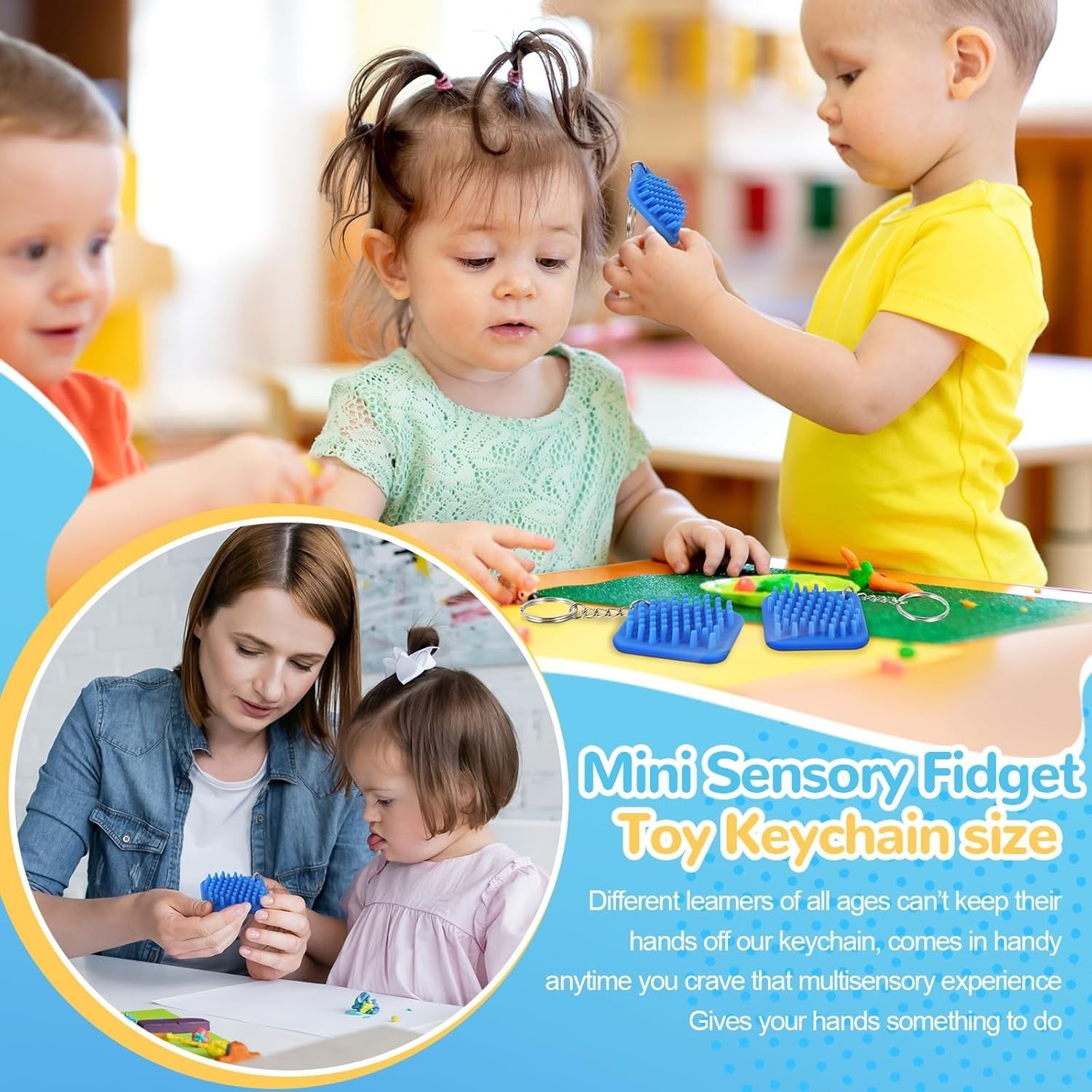 12PCS Mini Sensory Fidget Keychain Silicone Stress Relief Anxiety Toy