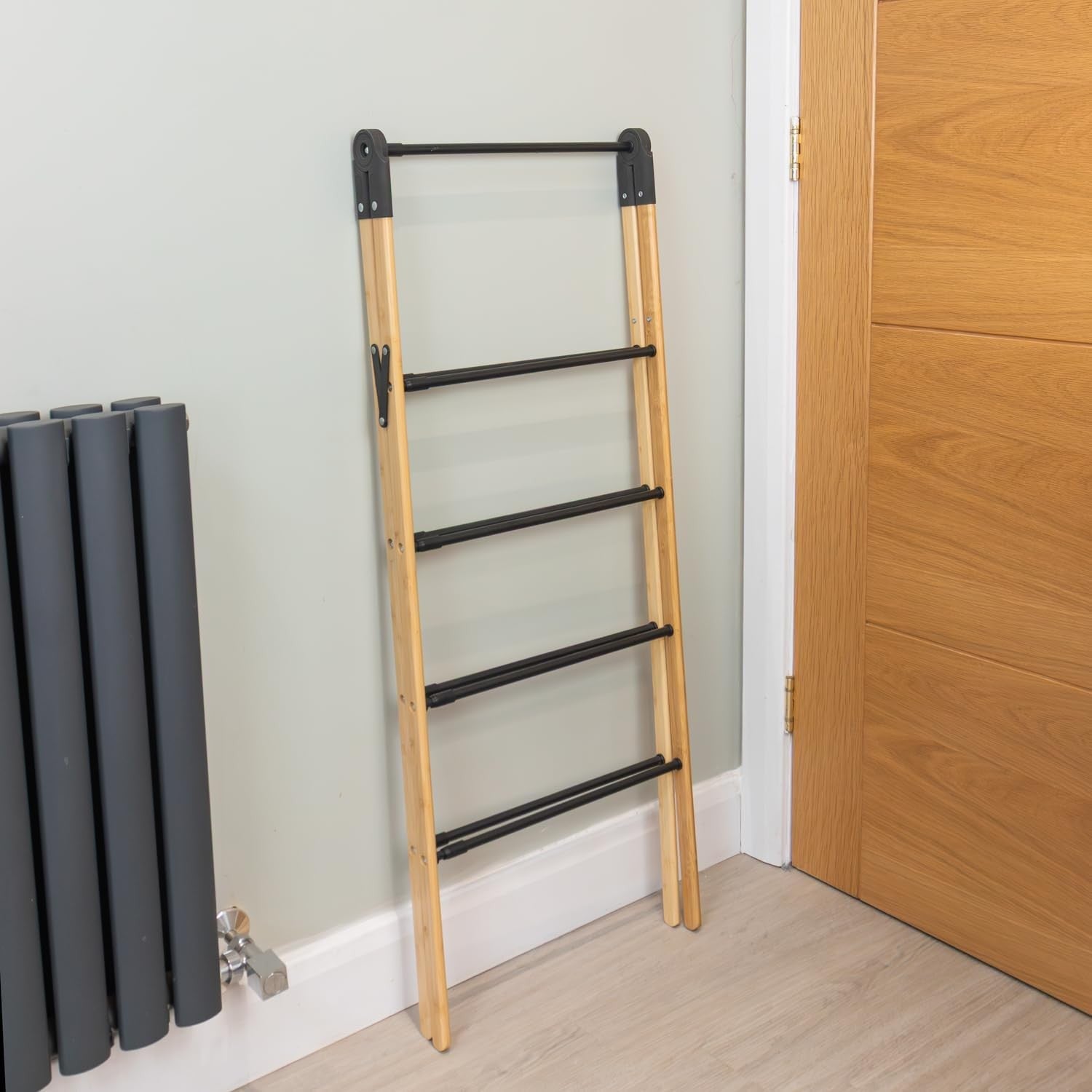 Bamboo 4 Step Clothes Drying Ladder Folding Indoor Airer Space Efficient