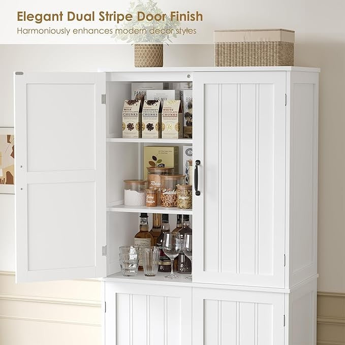 Modern White Tall Kitchen Storage Cabinet 180cm Pantry Cupboard with 4 Doors